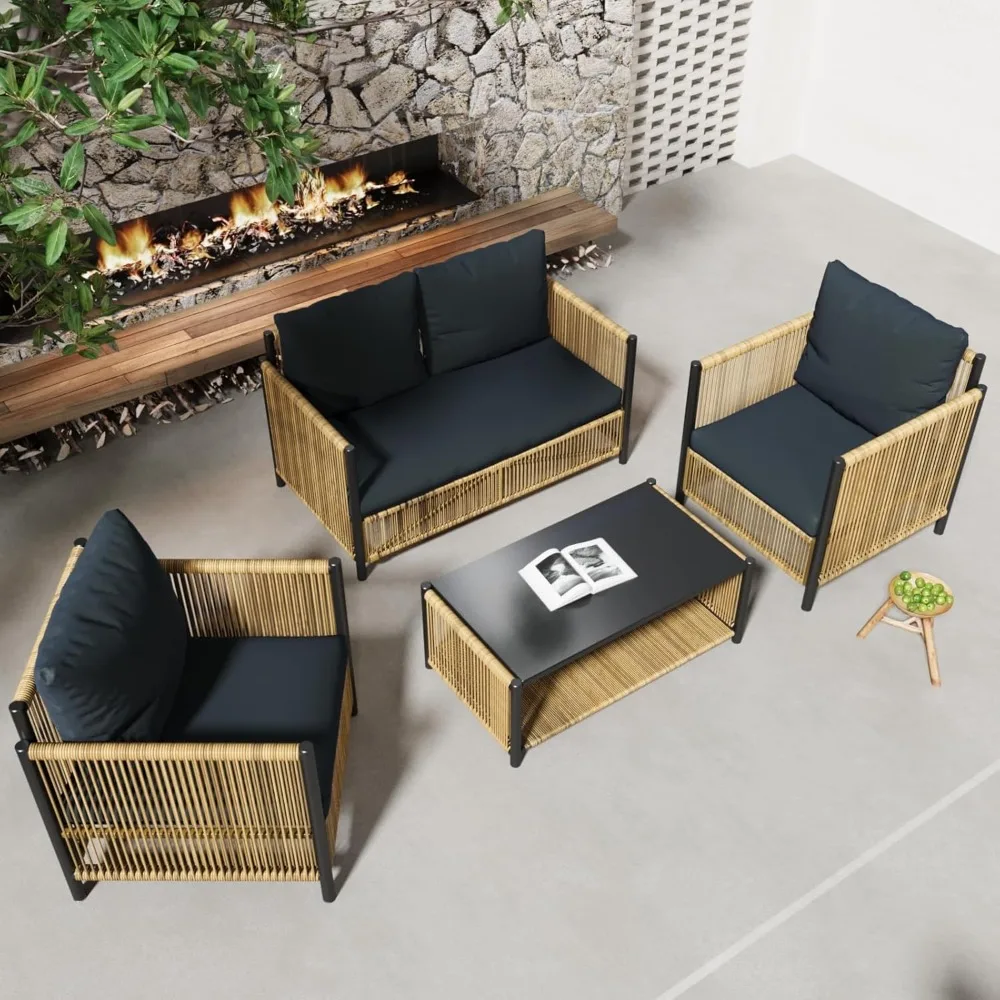 

4-Piece Patio Furniture Set Furniture with Thick,Removable & Washable Cushion,Patio Conversation Sets(2 Armchair+Loveseat+Table)