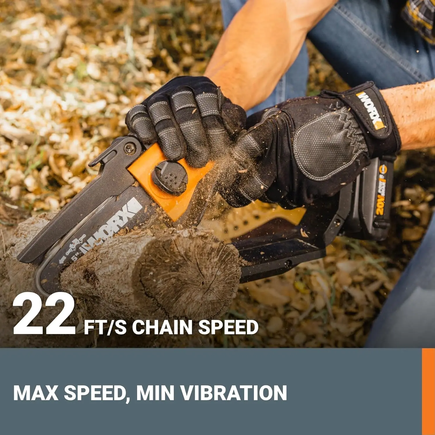 20V 5" Mini Cordless Chainsaw 3.9 Lbs 22 Ft/s Chain Speed Power Share Battery Upper & Hand Guard WG324 Battery Charger Included