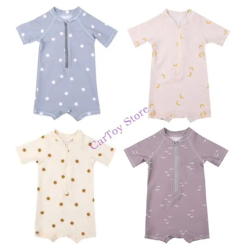 

634F One-pieced Baby Short Sleeves Beach Costumes Waterproof UPF50+ Swimsuit Quick Drying for Swimming Beach Play