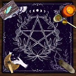 Tarot Cloth Pentagram Moon Phase Luna Death Head Moth Tarot Tablecloth Oracle Mat Card Pad Divination Altar Cloth Wall Rug