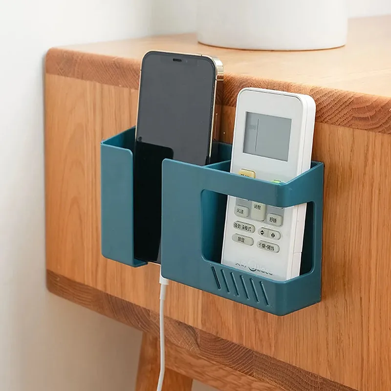 2-in-1-Aufbewahrungsbox für die Wandmontage von Mobiltelefonen mit Fernbedienung, multifunktionales, stanzfreies Aufbewahrungsregal, Aufbewahrungshalter für Wandreste