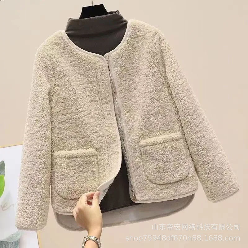 

Lamb Wool Jacket Women Korean Popular Clothes Outerwear Retro Vintage Classic Traditional Old-School Nostalgic Historical Ladies