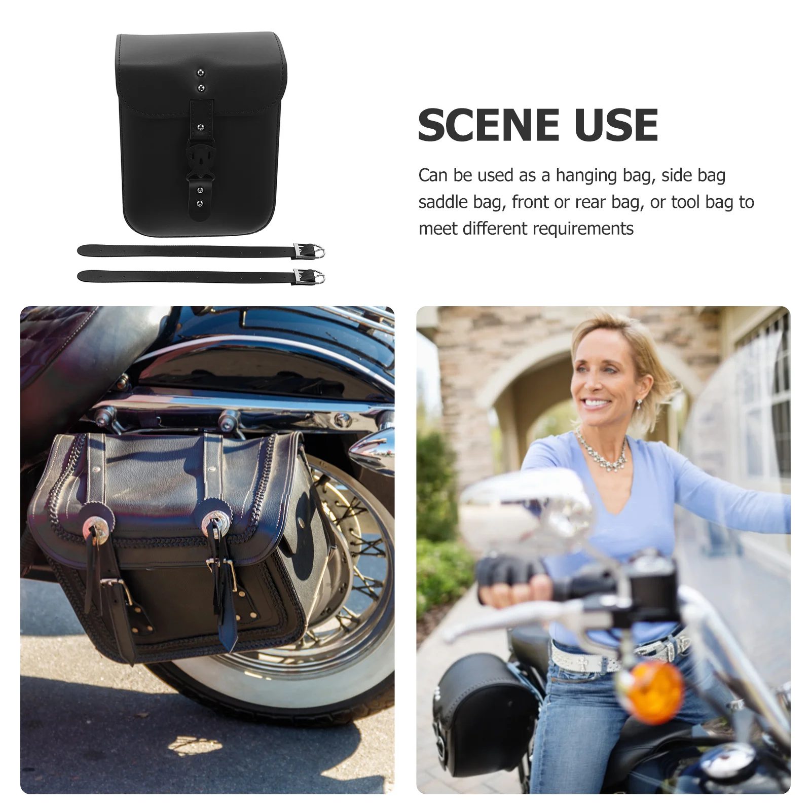 دراجة نارية السرج حقيبة سوداء خمر الاصطناعية الجانب مقسم حقيبة أداة السلة السرج أكياس الدراجات النارية أكياس الدراجات النارية