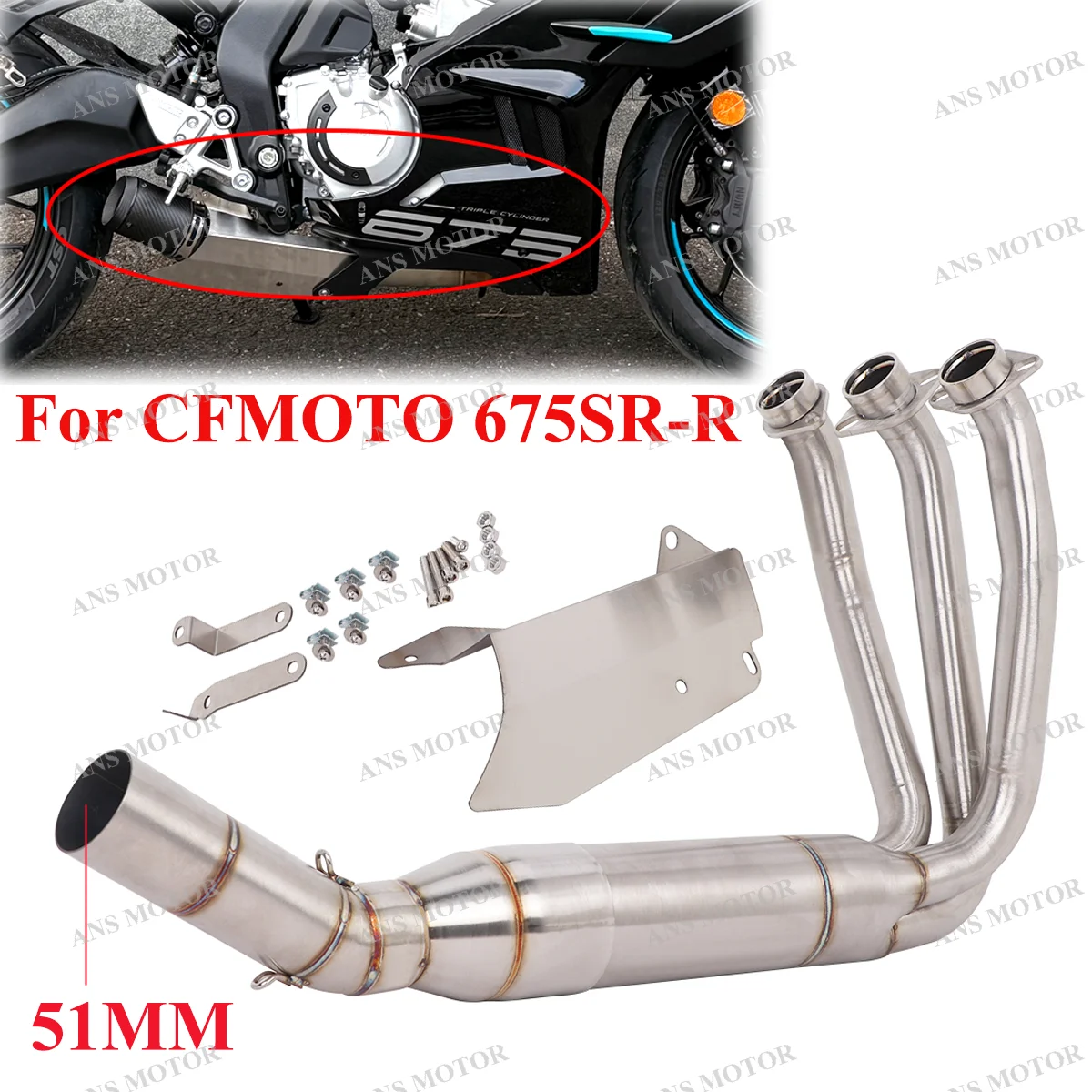 

Slip On For CFMOTO 675SR-R 675SR 675NK 2024 2025 Motorcycle Exhaust Muffler Modify 675SRR Exhaust Escape Front Link Pipe