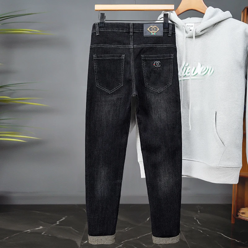 Ripped Regular Slim Fit Straight Jean Comfort Casual Autumn Fashion Denim Pant Classic Skinny Vintage Unisex Men Stretch Trouser