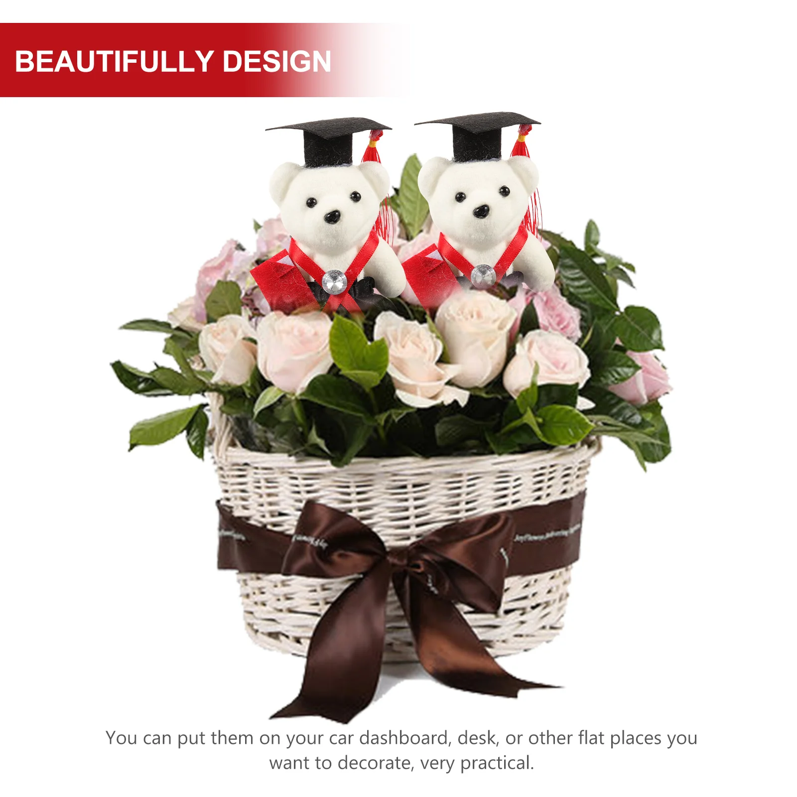 

6pcs Graduation Doctor Bear Bouquet Materials Safe for Graduates Cap Ornament Decoration Desktop Car Cake Present Bear
