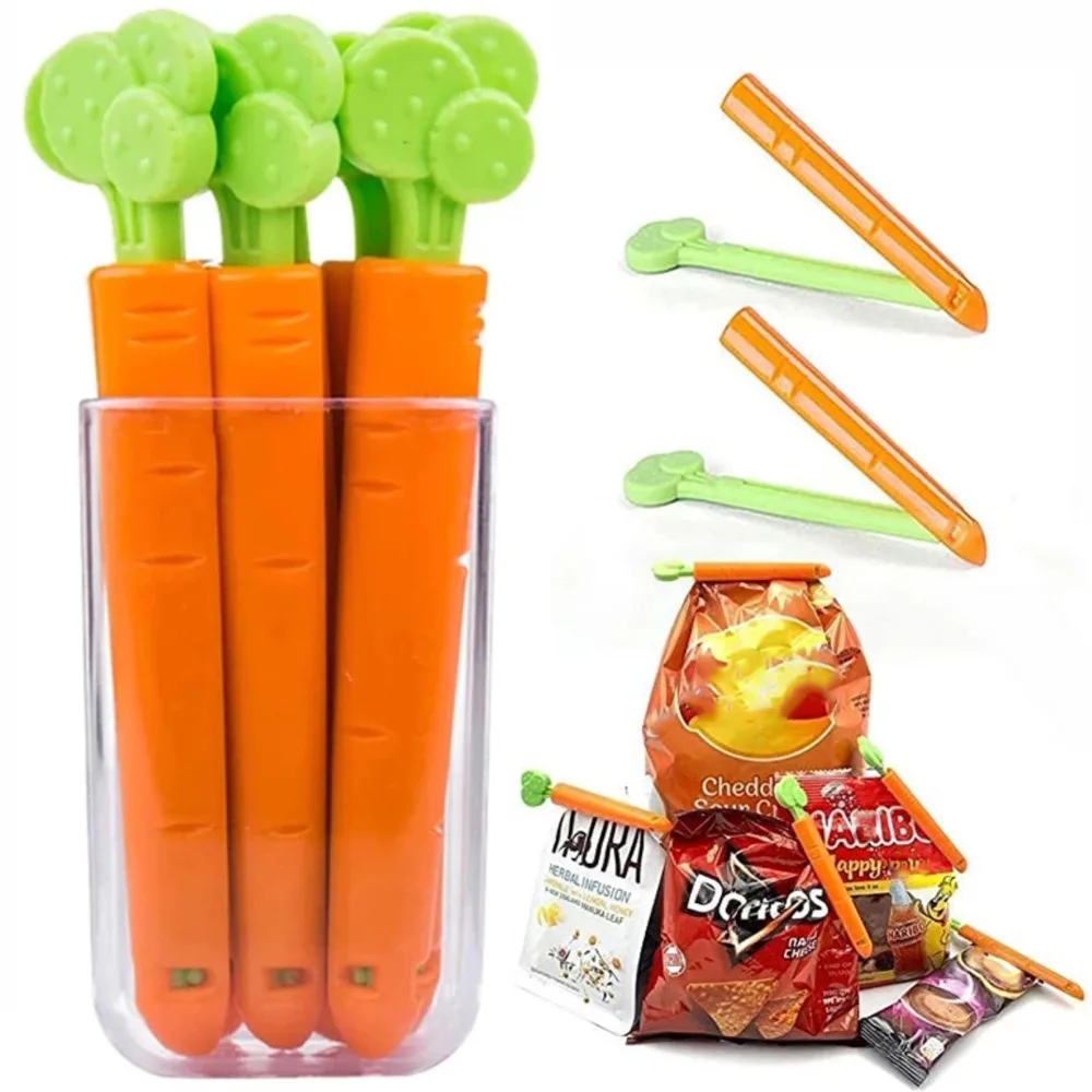 5Pcs Sealing Tongs Food Bag Closure Clip Cartoon Carrot Shape Moisture-Proof Clamp Fresh Keeping Kitchen Accessories