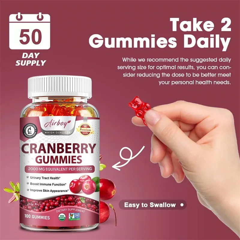 Cranberry Gummies - Kidney Cleansing, Urinary Tract Support, Bladder Health, Immune Support