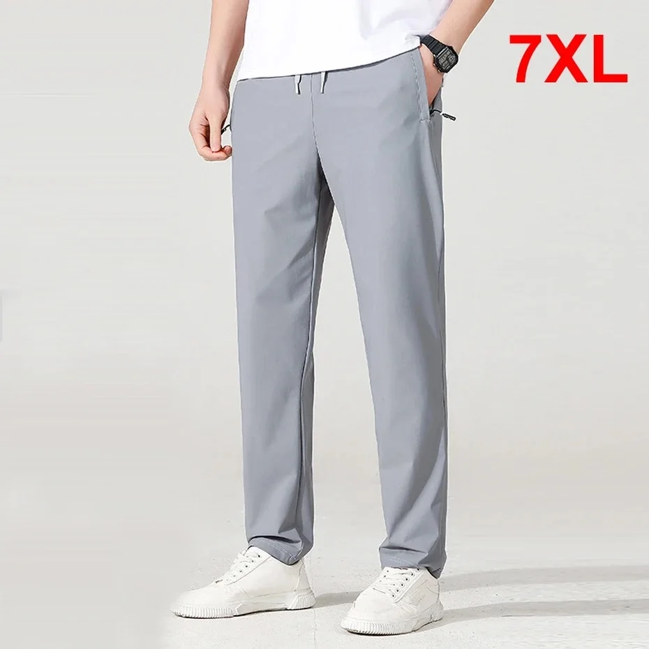 

Summer Cool Pants Men Solid Color Straight Pants Plus Size 7XL Fashion Casual Summer Thin Pants Male Quick Drying Trousers