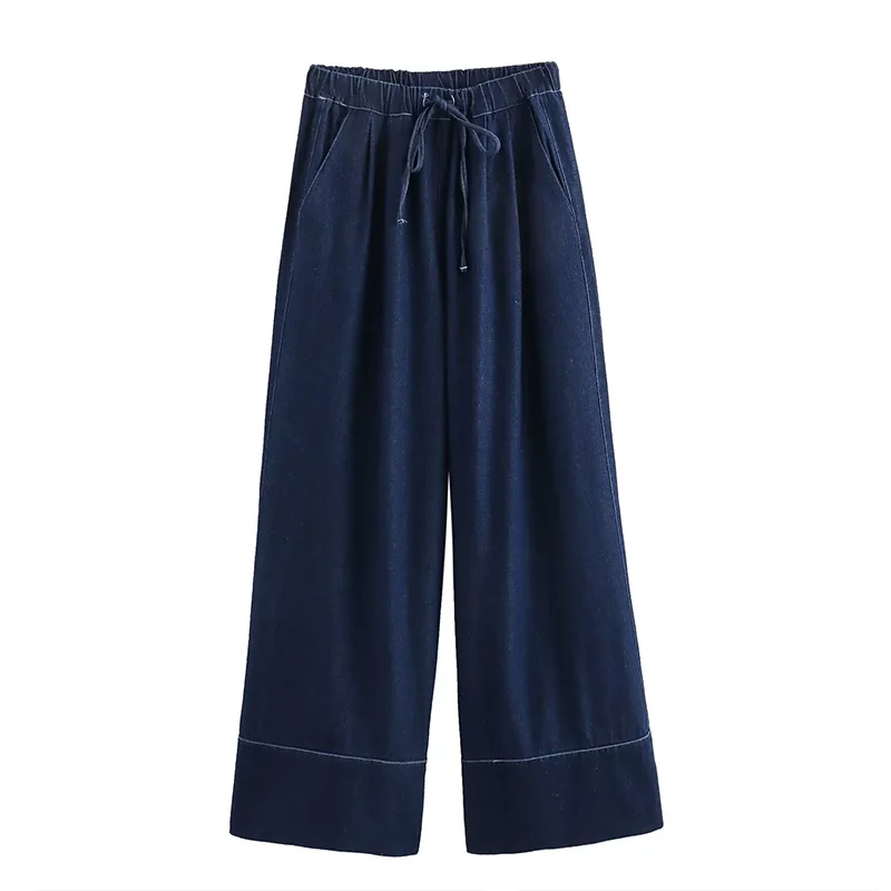 

Женские джинсы с высокой талией, повседневные свободные классические элегантные брюки с широкими штанинами в стиле ретро, с завязками и карманами, лето 2024