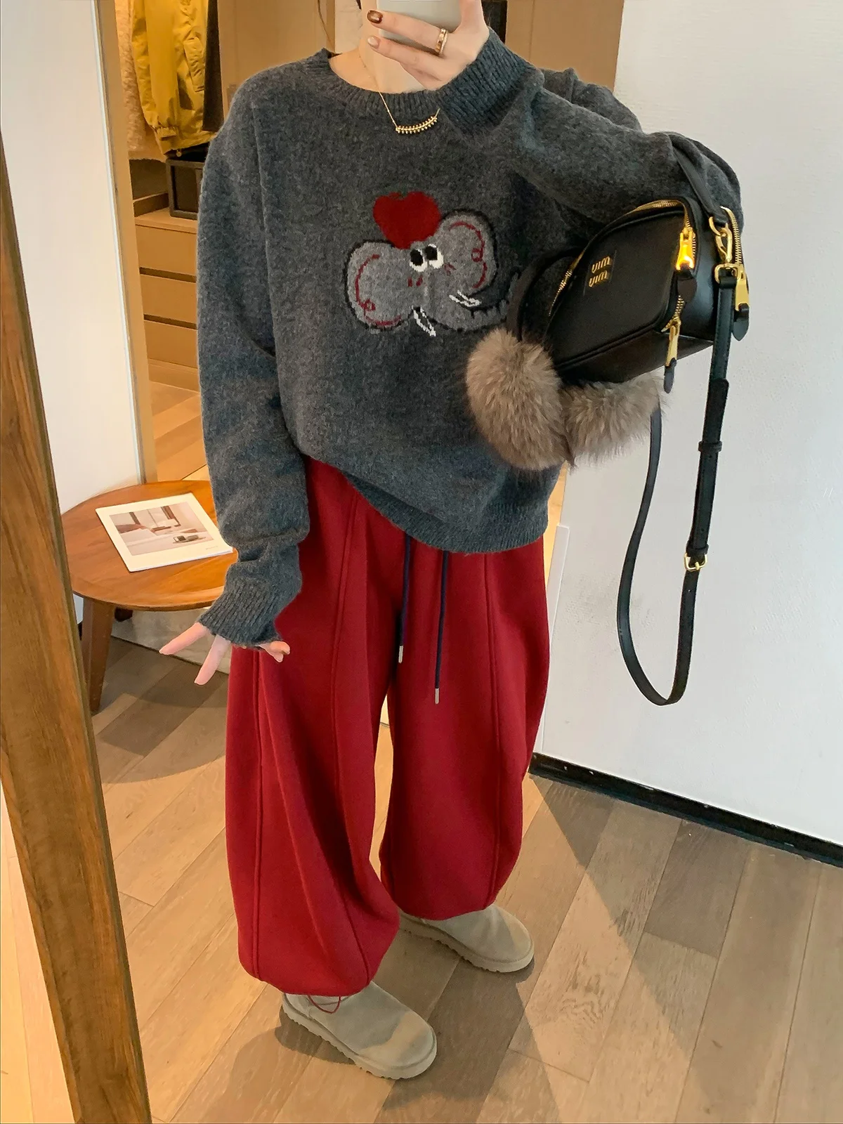 

Love Devil Fi ey Long Sve Elephant Camere Knitted Sweater Women's Thiened Loose Winter New Sle Faion Top