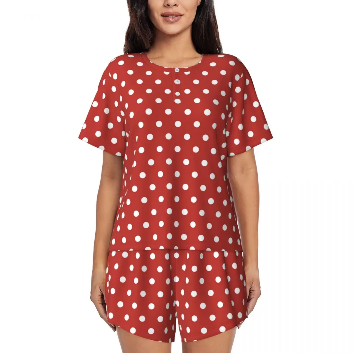 

Retro Polka Dots Pajamas Red And White Short Sleeves Trendy Pajama Sets 2 Pieces Casual Daily Pattern Sleepwear Birthday Gift