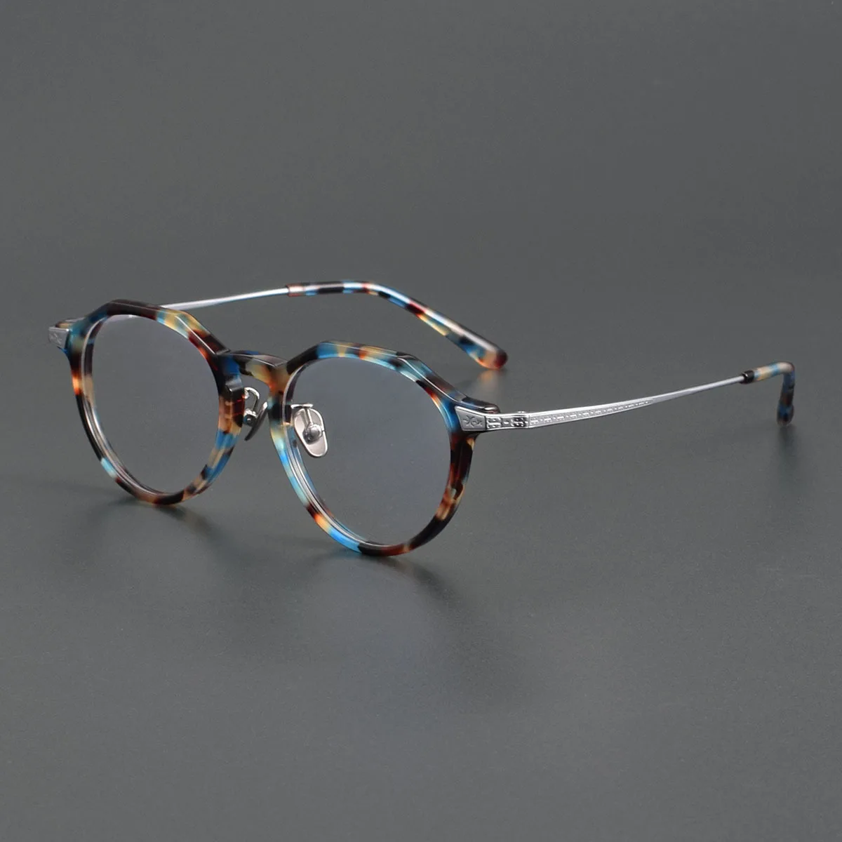 Men Women Fashion Ultra Wide Polygon Blue Print Optical Myopia Glasses Frame Big Oval Acetate Rim Carved Titanium Leg Spectacles