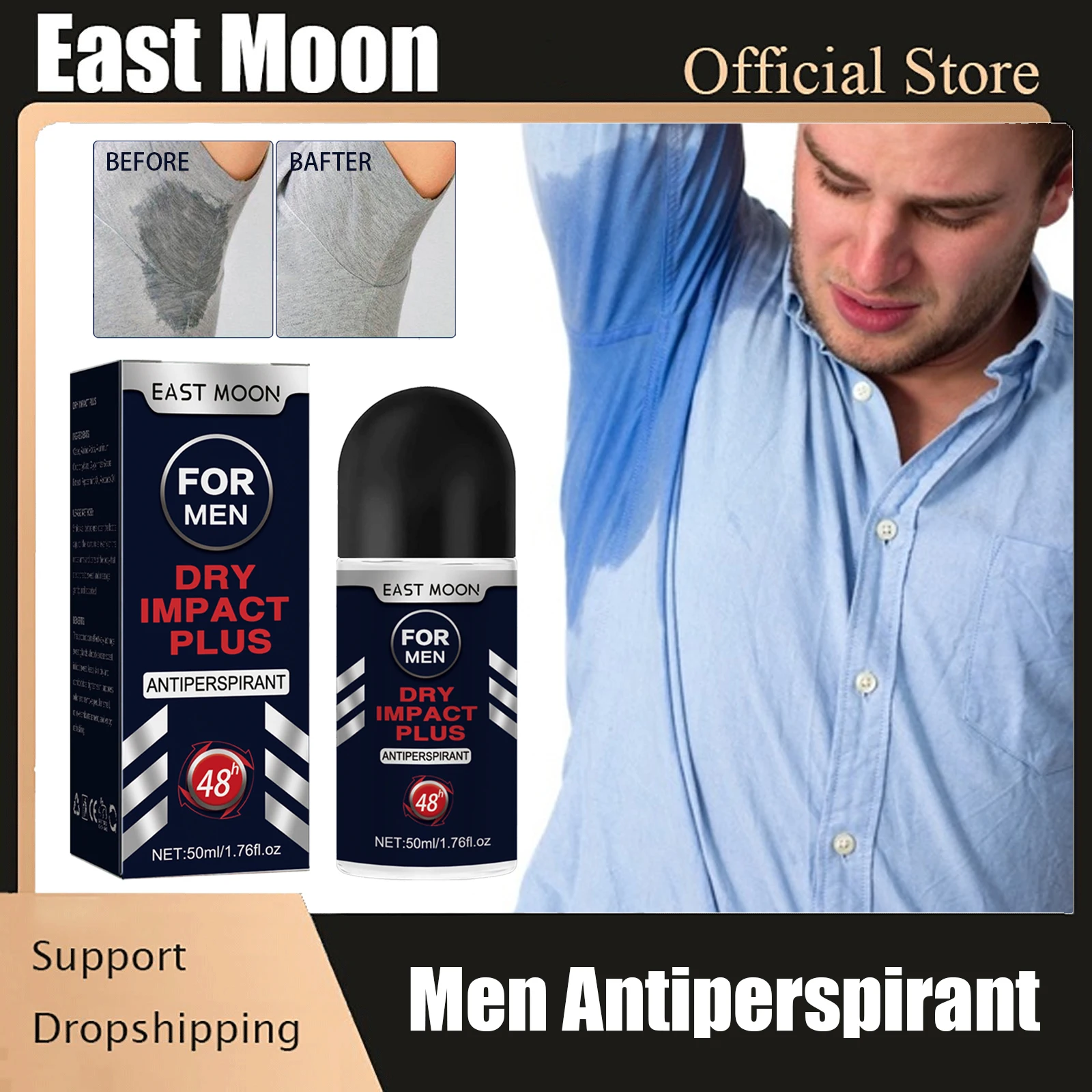 Antiperspirant for Men Roll-on Bottle Reduce Sweating Odor Remover Underarm Body Deodorant Stick Fast Dry Lasting Portable 50ml