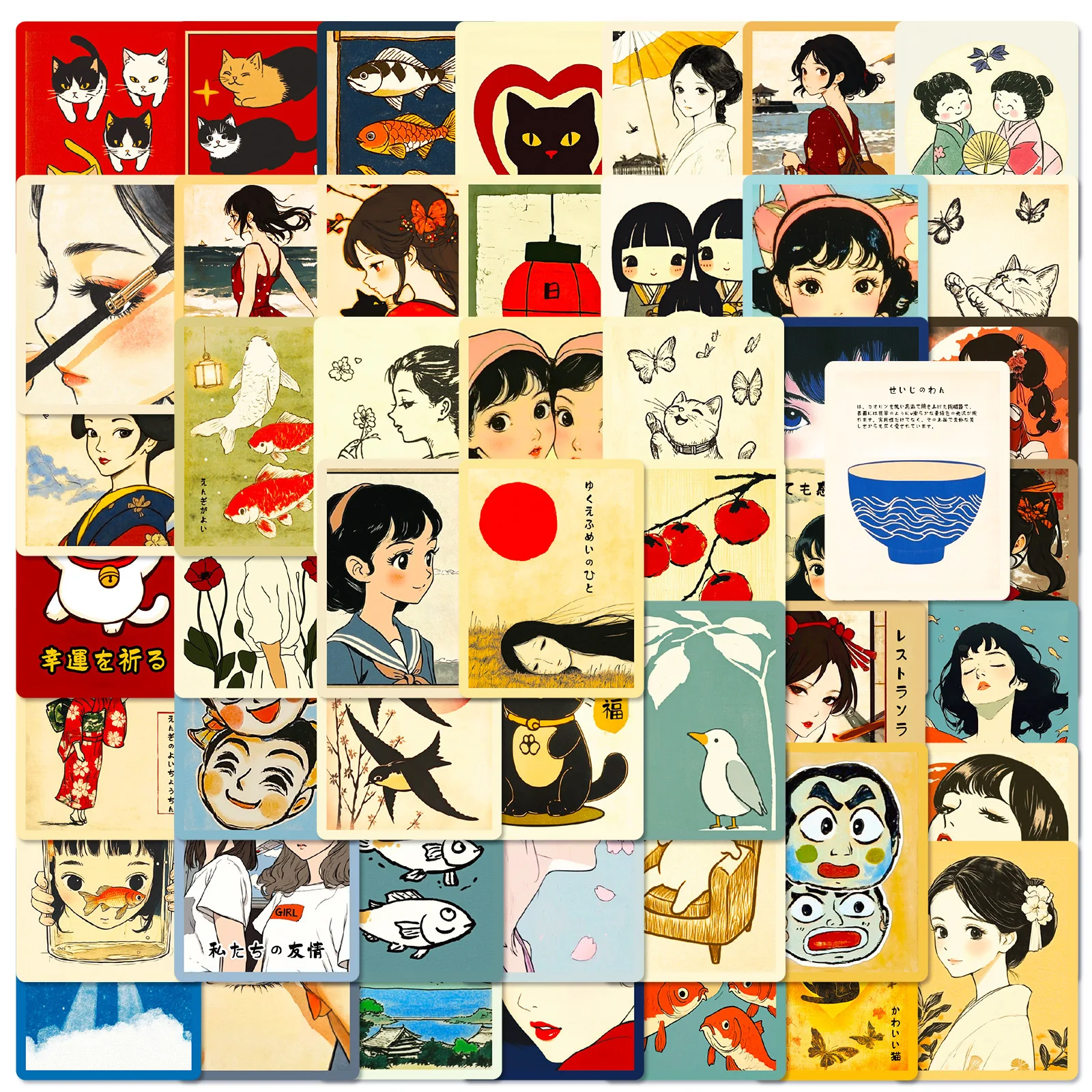 50PCS Japanese Cartoon Anime Girl Sticker Cute Diy Decals mMobile Phone Laptop Bicycle Helmet Luggage Waterproof Stickers