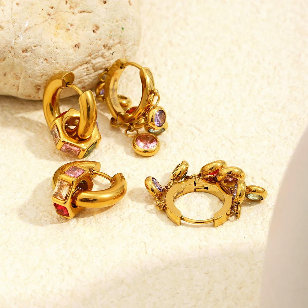 MamacitaSlay 316L الفولاذ المقاوم للصدأ متعدد الألوان الزركون هوب أقراط 18K مطلية بالذهب مجوهرات مقاومة للماء المرأة أقراط فريدة من نوعها #4