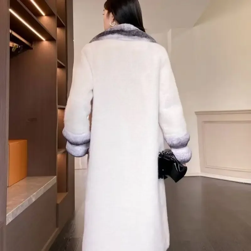 2025 hiver mode nouveau manteau de fourrure pour femmes banlieue épissage col en v fausse fourrure manteau