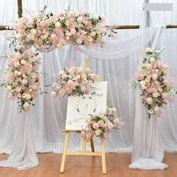 Pink Color Artificial Flowers For Wedding Decoration Welcome Sign Floral Arrangement Wedding Arch Flower Row Background Pink