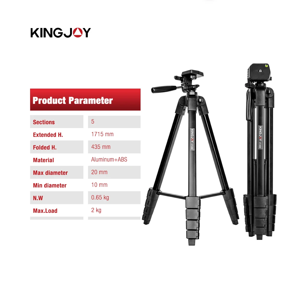 Kingjoy ขาตั้งกล้องสามขาสำหรับโทรศัพท์มือถือ, ขาตั้งกล้องอะลูมิเนียม170ซม. สำหรับ DSLR Canon Nikon SONY iPhone Xiaomi