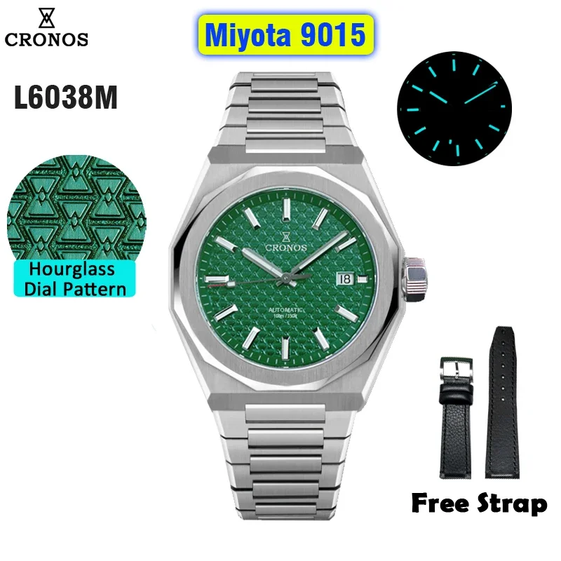 ساعة كرونوس الفاخرة للرجال 39 ملم أوتوماتيكية PT5000 SW200 ساعات المعصم مقياس نمط الياقوت 10ATM شفافة من الخلف L6038M بدون منافذ