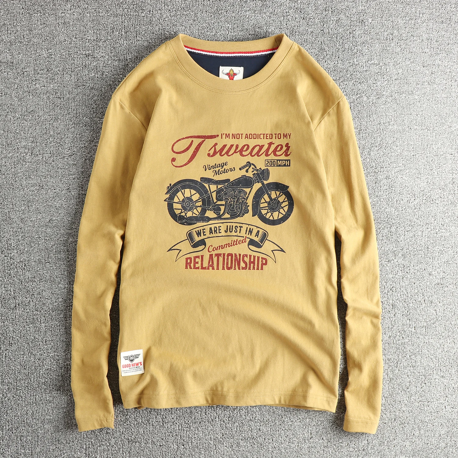 

Autumn New American Retro Long-sleeved O-neck Trendy Printed Inner Cloth T-shirt Men's Fashion 100% Cotton Washed Casual Tops