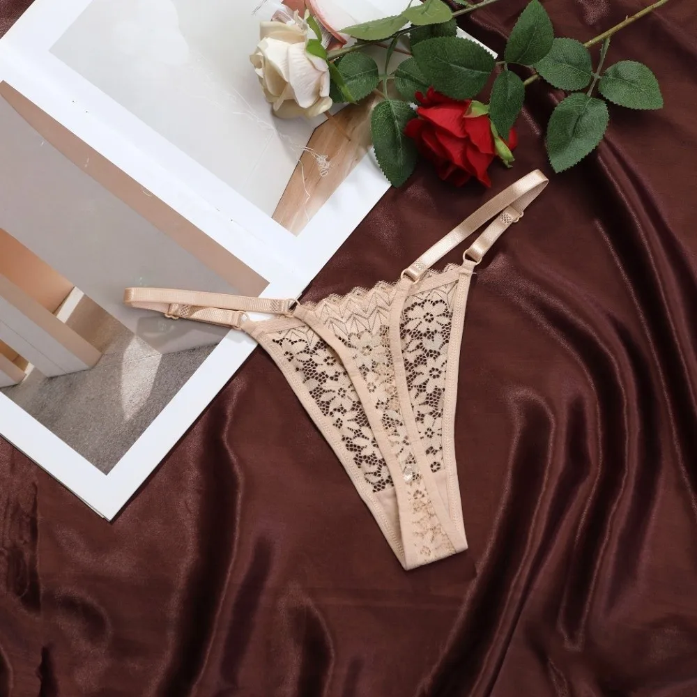 Fashion Low Waist Lace Flower Thongs Traceless Solid Color Adjustable Belt Briefs Underpants Soft Sheer T-back Panties Girls
