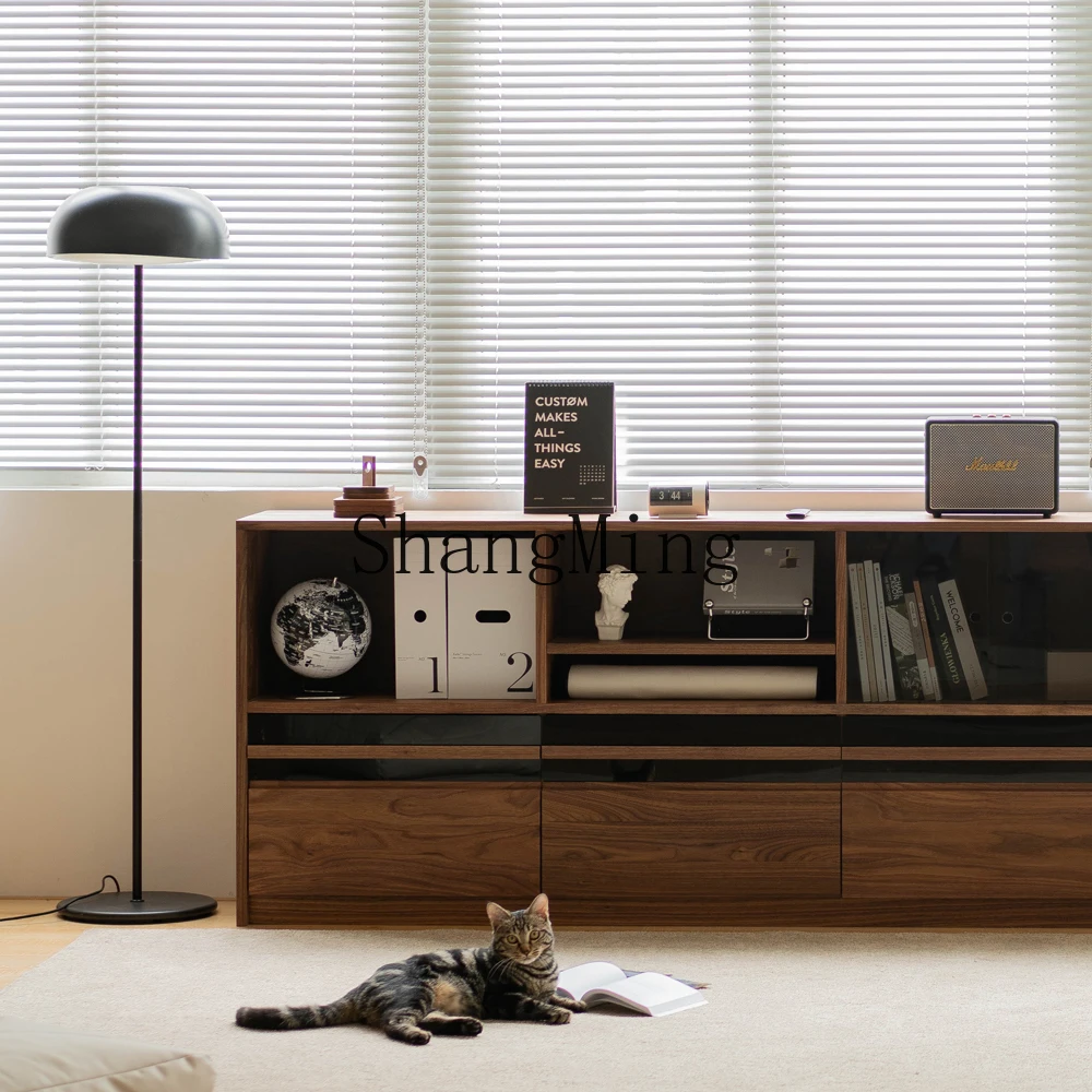 

CL Side Cabinet Floor-standing Combination Black Walnut Bookshelf Bookcase Multi-functional Storage Storage with Glass Door
