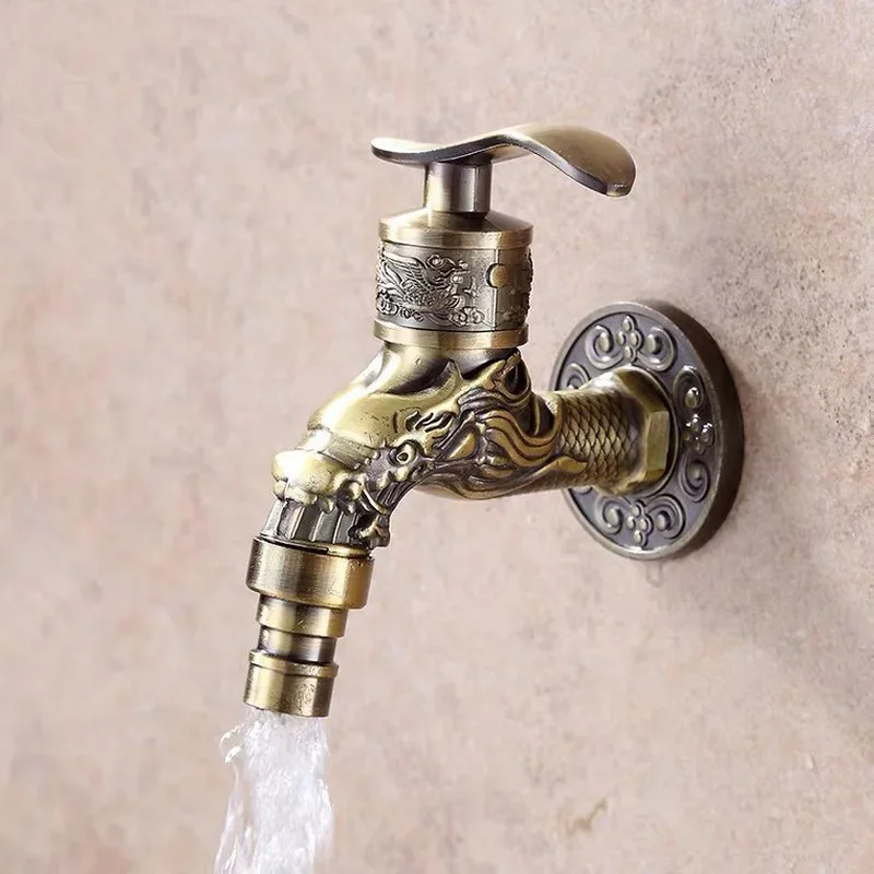 Anituqe Bronze Washing Machine Crane Decorative Outdoor Faucet , Vintage Garden Bibcock Tap Wall Mounted Mop Faucet Brass WF