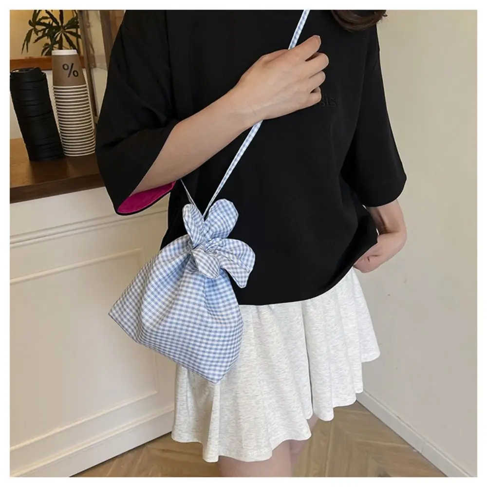 Повседневная клетчатая сумка на шнурке в корейском стиле, милая тканевая маленькая сумка через плечо, сумка для хранения, большая вместительная сумка на плечо для отпуска