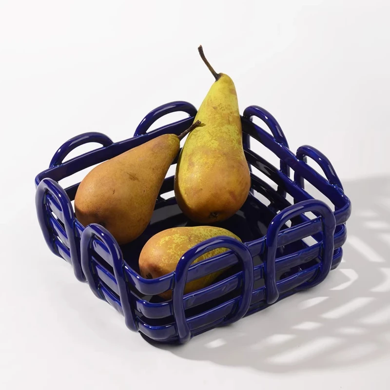 Handgewebter Keramik-Aufbewahrungsbehälter, Skandinavische Küchen-Obstschale & Snack-Halter, Dekorativer Aufbewahrungskorb für Gemüse & Arbeitsplatte