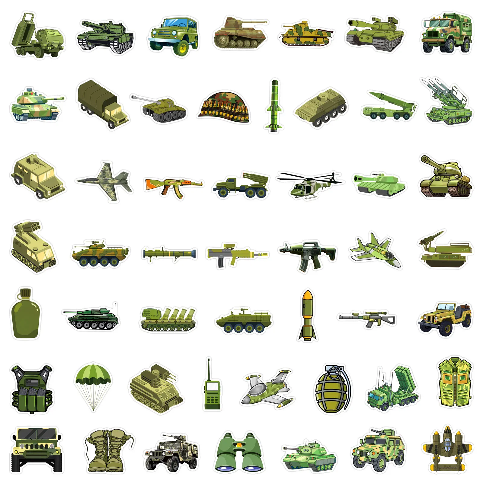 50/100 Pcs Tank Missile Helicopter Military Camouflage Equipment Enthusiast Stickers for Cup Skate Suitcase Helmet Car Bicycle