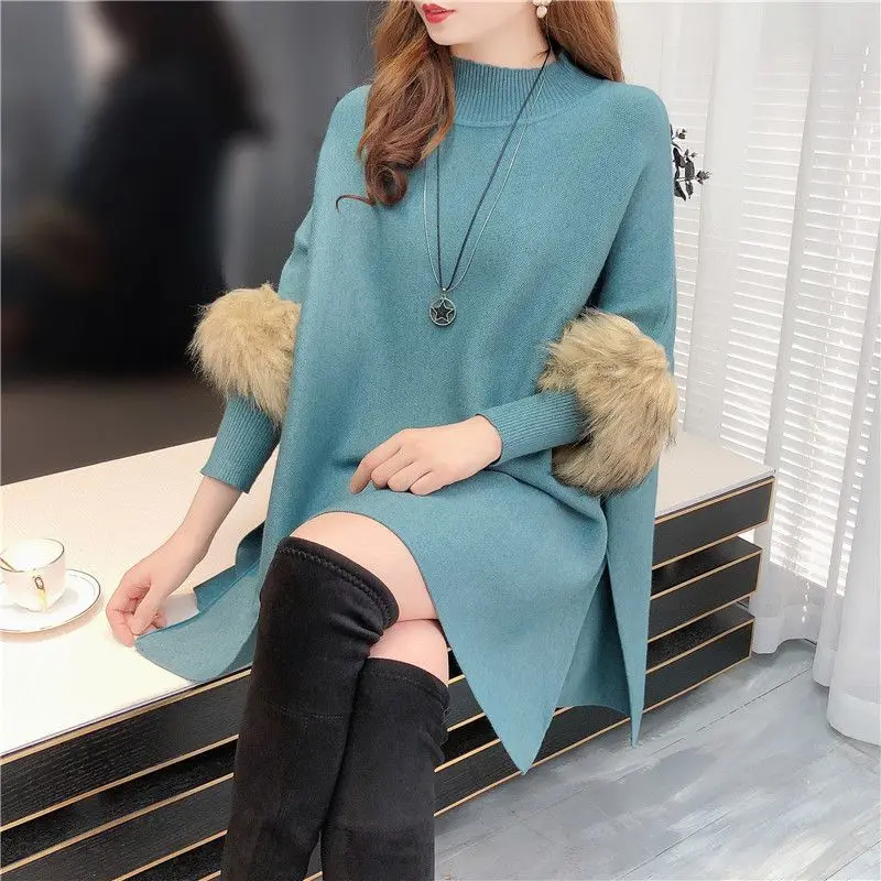 Bat Shirt Half High Collar Pullover Sweater Knitwear Spring, Autumn and Winter Loose Oversized Pullover Cape Pullover Sweater