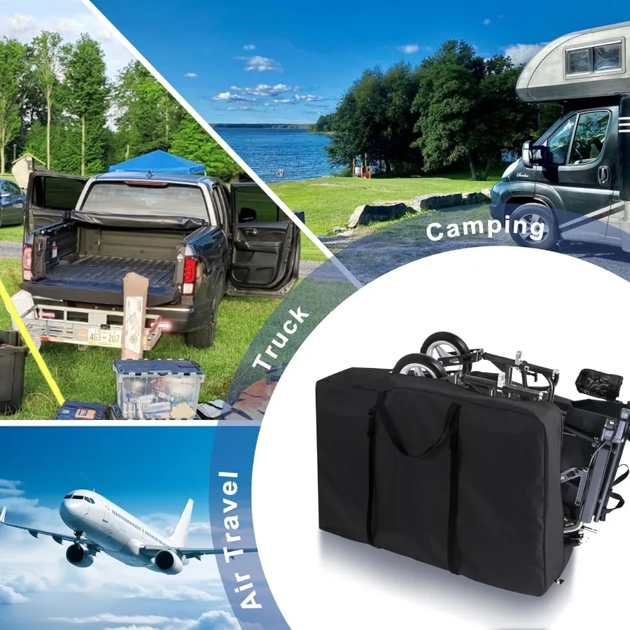 حقيبة تخزين للكرسي شديدة التحمل من Explore Land للطي الطويل بدون جاذبية وخفيفة الوزن ونقل قابل للطي ومشاية دوارة باللون الأسود