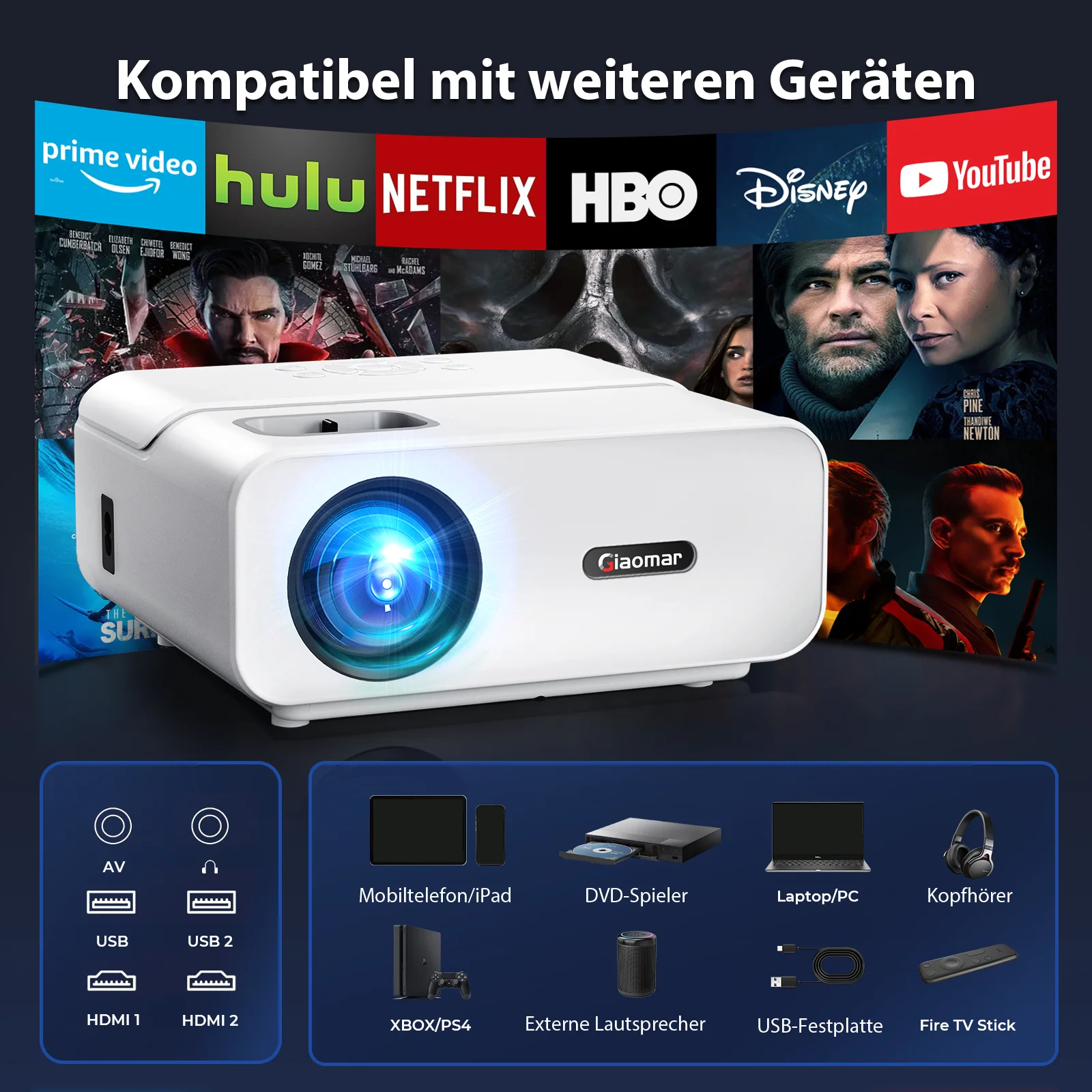 Mini budgétaire LCD de poche, HD 4K 1080P, pour home cinéma, portable, intelligent, pour la nuit, en vente