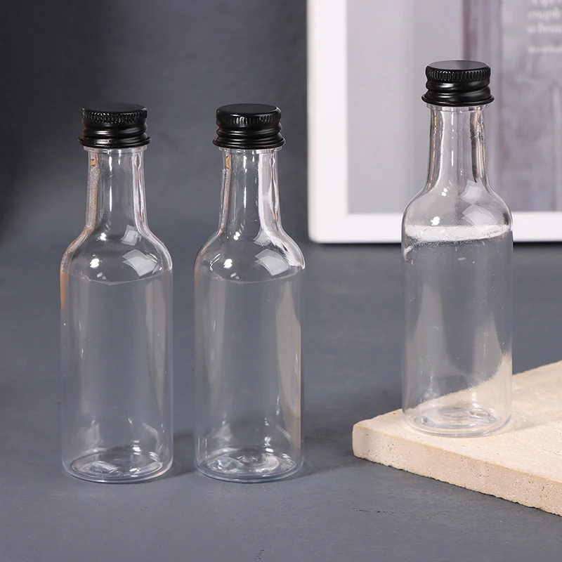 6PCS Home 50ml Mini Clear PET Refillable Wine Bottles Small Bottles For Party Wedding Liquor Bottles With Leak Proof Screw Lid