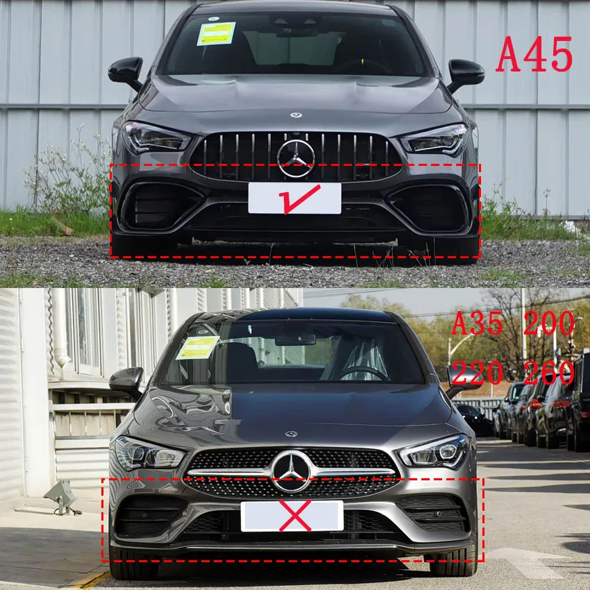 For Mercedes Benz CLA C118 CLA45 AMG 2020-2023 Car Front Bumper Side Spoiler Splitter Fog Lamp Grille Canards Vents Body Kit view 4
