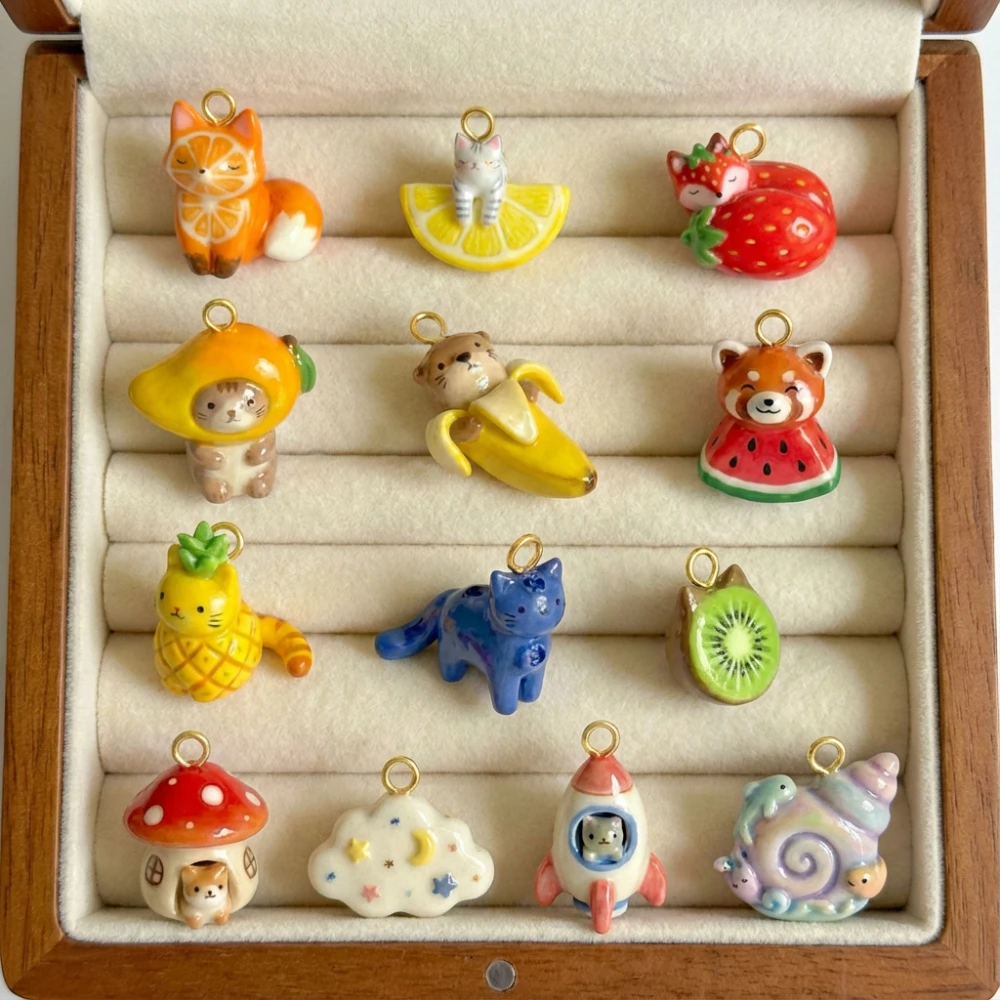 Ins Healing Pop Niedliche Wolke Wassermelone Erdbeere Fuchs Ananas Katze DIY Anhänger Charms Schmuckherstellung – Detail 2