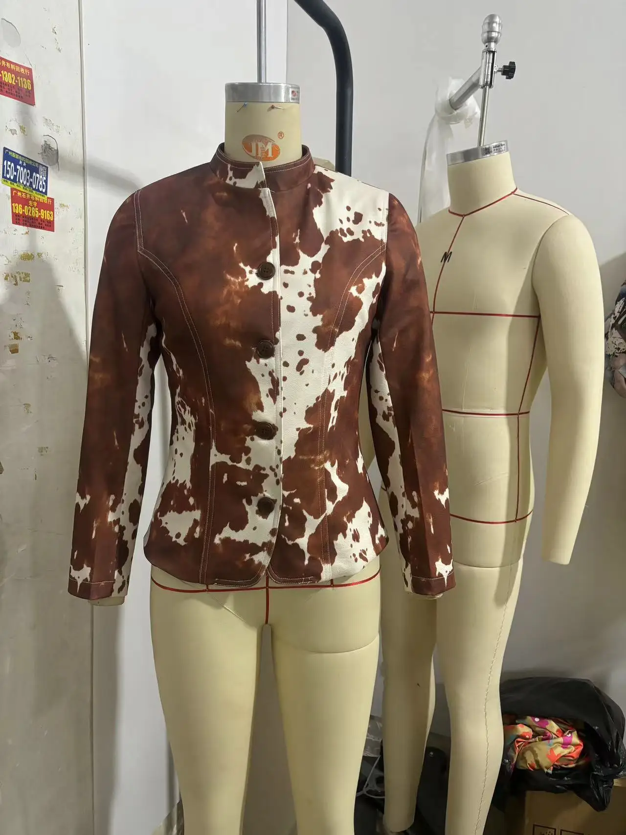 European American Womens Jacket Coat Autumn Winter Lapel Printed Long-sleeved Jacket Vintage Single-breasted Personalized Jacket