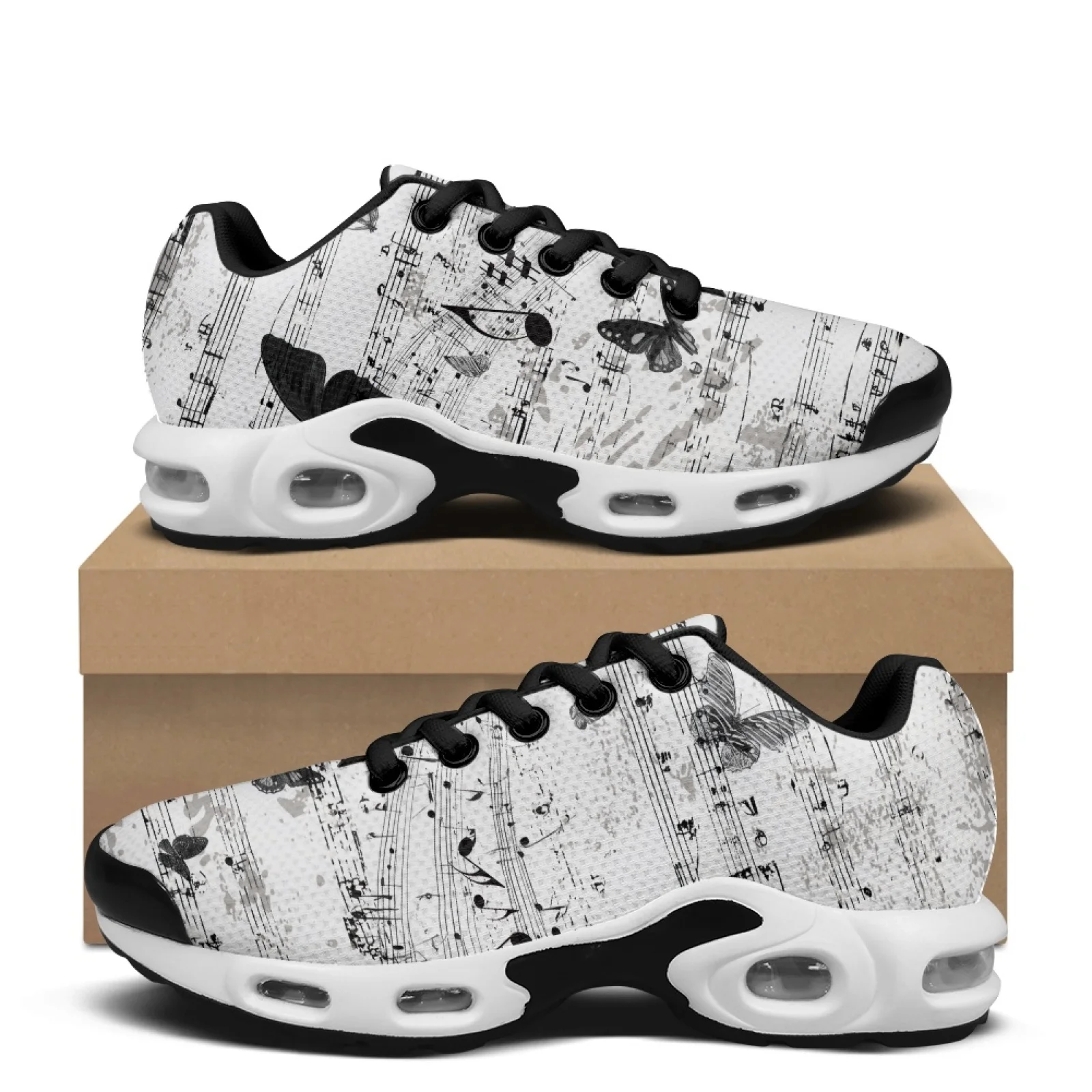 PENSTROLL Music Note Butterfly Easy Walking Lace Up Sneakers for Men Mesh Athletic Shoes Shock-Absorbing Running Sneakers
