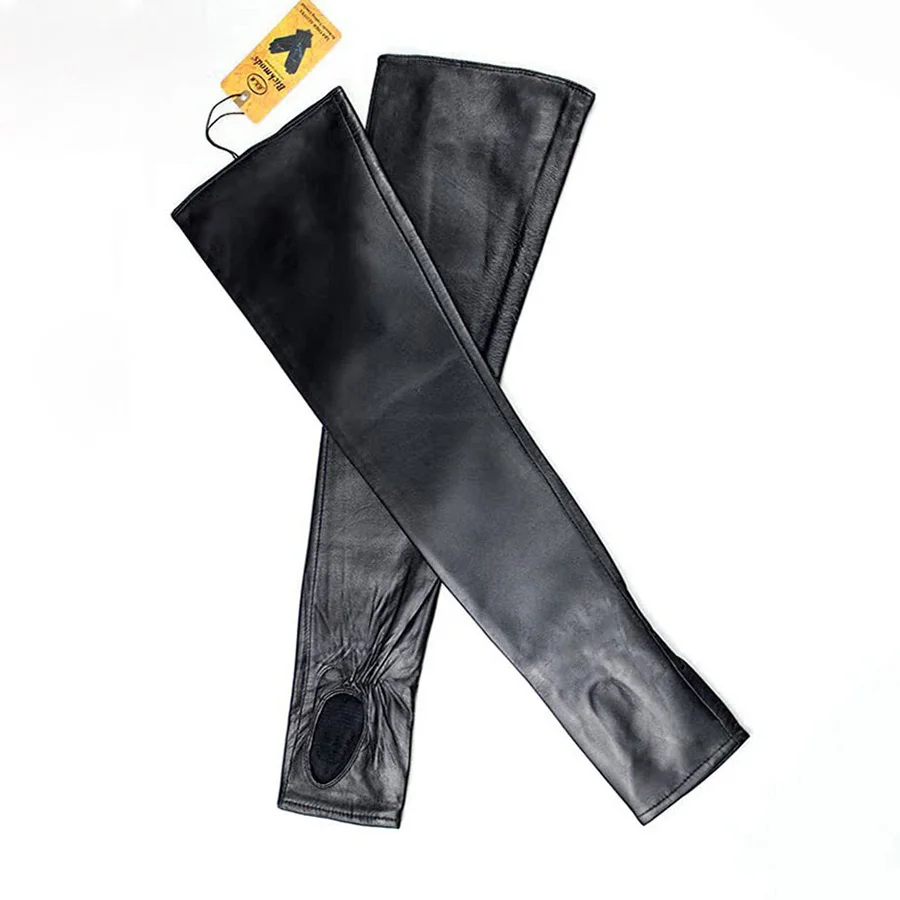 Guanti lunghi in pelle senza dita moda donna guanti mezze dita in pelle di montone autunno inverno fodera in velluto caldo maniche calde