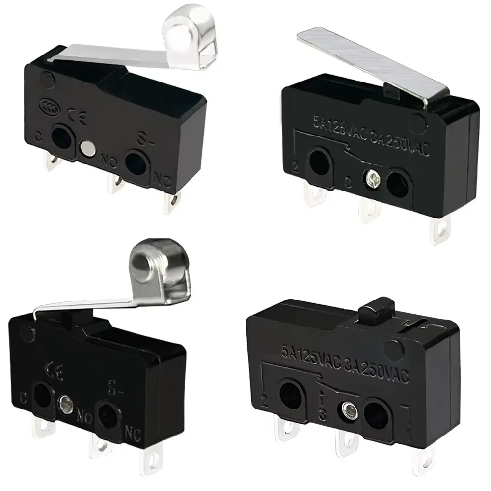 10 micro-interrupteurs à contact argenté NO/NC, mini-interrupteur de fin de course 3A 5A 10A 250VAC, type à levier d'arc, à action rapide, à levier long, à levier à rouleaux