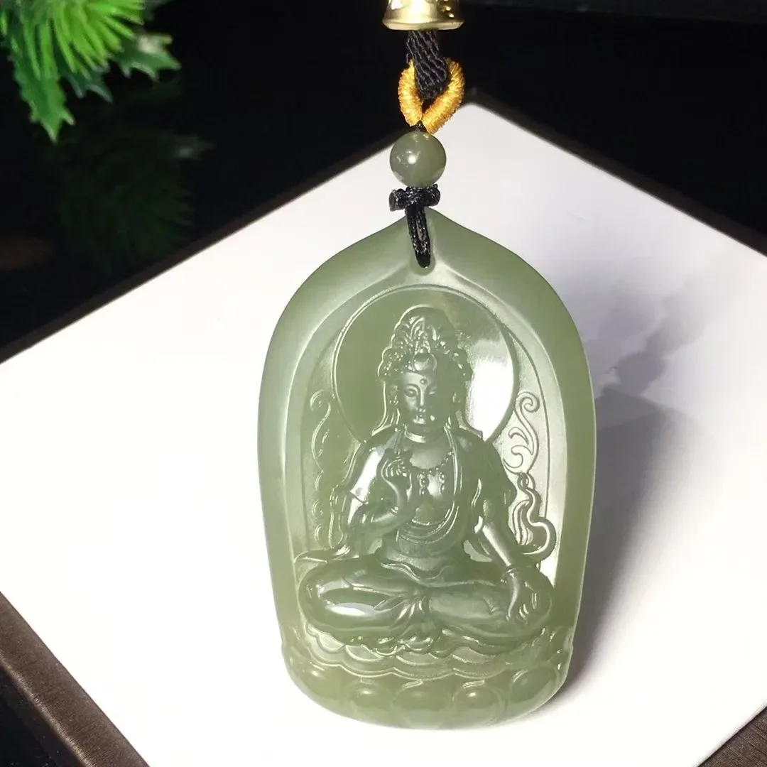 Natural 100% real cyan hetian jade pendant necklace hand-carved Guanyin necklaces pendants man woman jade jewelry Bless peace