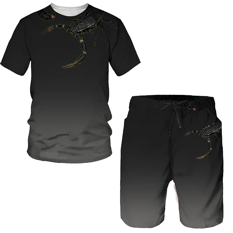 Summer Scorpion 3D Print T-Shirts Shorts Sets Men\'s Tracksuits Oversized Short Sleeve T Shirt Pants Set Man Suits Clothing