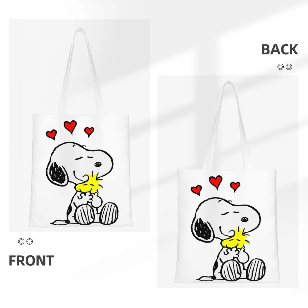 Bolso de compras reutilizable personalizado para mujer, bolsa de lona de hombro, lavable, de Manga, Snoopy Woodstock