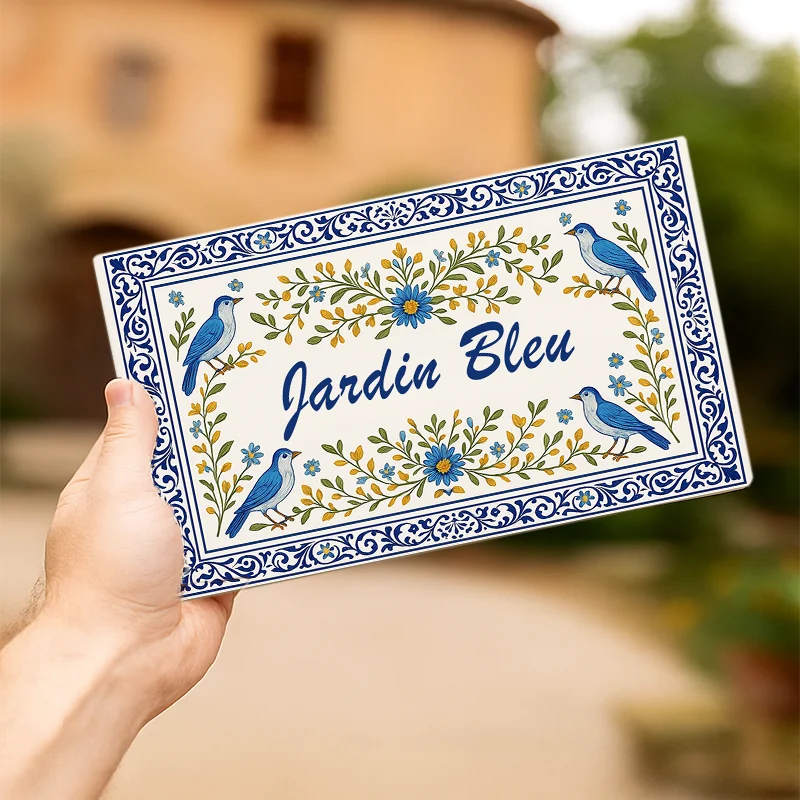 علامة رقم المنزل من الأكريليك مع تصميم الأزهار والطيور، مطبوعة بالأشعة فوق البنفسجية، لوحة عنوان اسم العائلة المخصصة، ديكور المدخل الخارجي