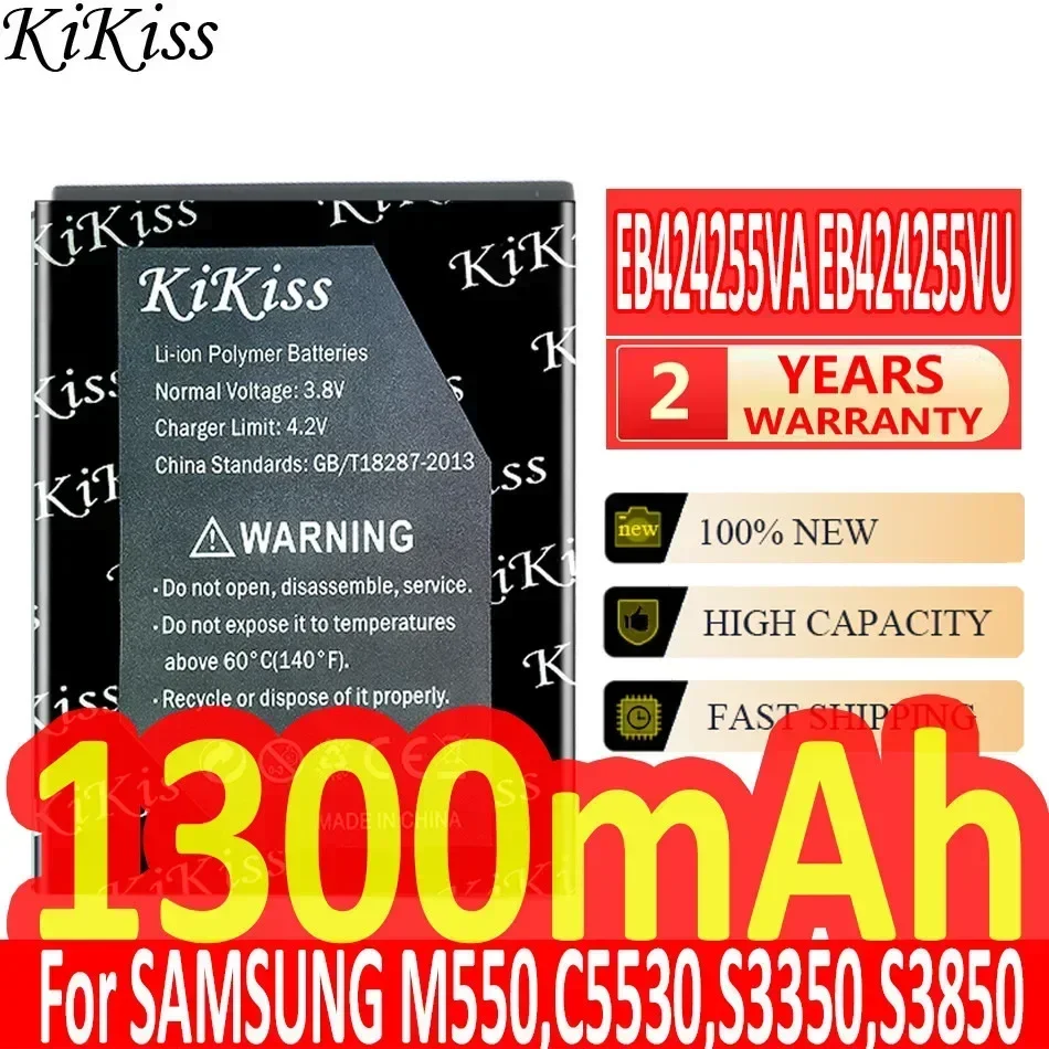 KiKiss Battery 1300mAh EB424255VA EB424255VU for Samsung C5530,S3350,S3850,S5220,S5222, T359,T369,T379,T479,T559,T669