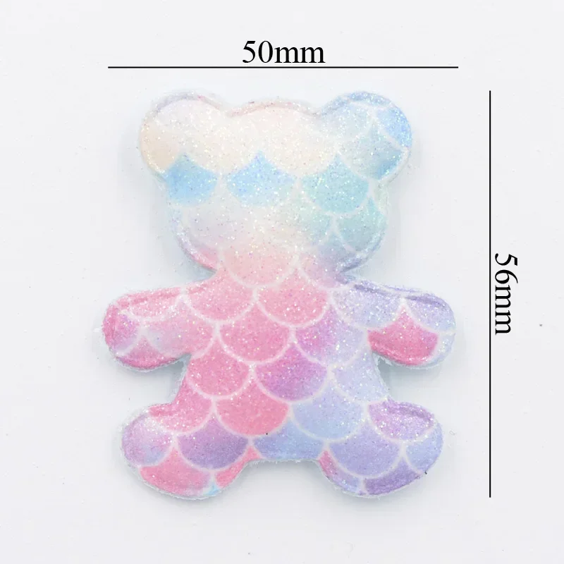 8Pcs Cute Mermaid Scale Rainbow Padded Patches Glitter Powders Bear Applique for Clothing Sewing Supplies DIY Hair Bow Decor