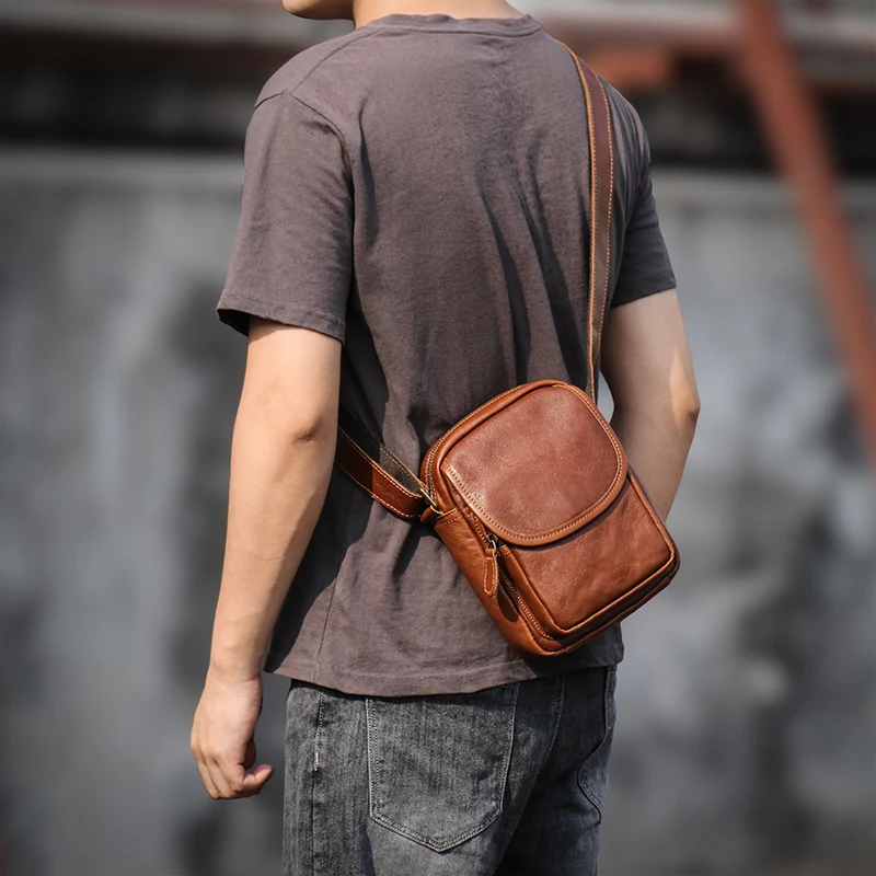 GURO-Head Layer Bolsa de ombro de couro para homens, couro genuíno, pequena crossbody, bolsa luxuosa, bolsa móvel diária de alta qualidade