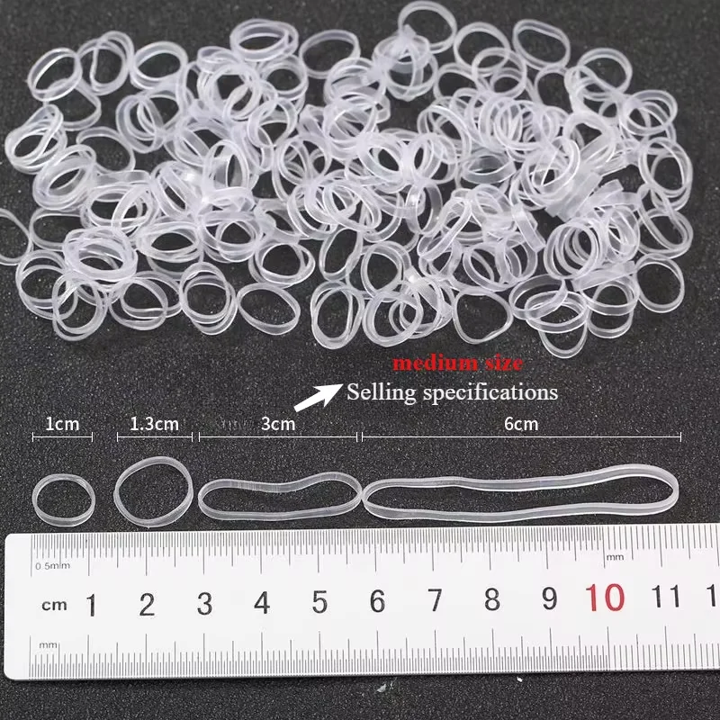حزمة حلقة شعر كبيرة ومتوسطة وصغيرة وشفافة من المطاط الأبيض للاستعمال مرة واحدة من الجلد المتين الصديق للبيئة
