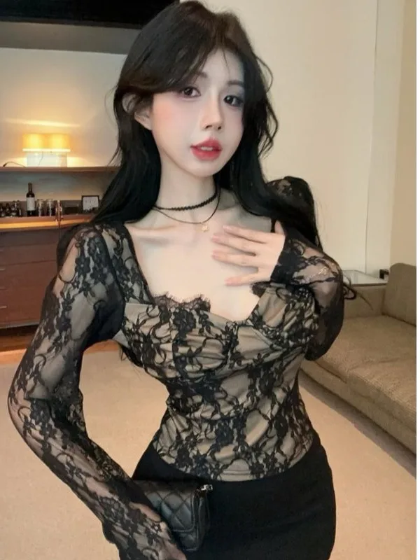 

Slim Fit Color Block Knitwear Sexy Shoulder Design Women's Base Shirt Fashionable Autumn New Style Commute Style Long Sleeve